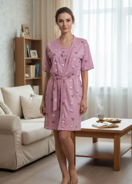 Комплект домашний женский халат с поясом+сорочка р-р 48-56