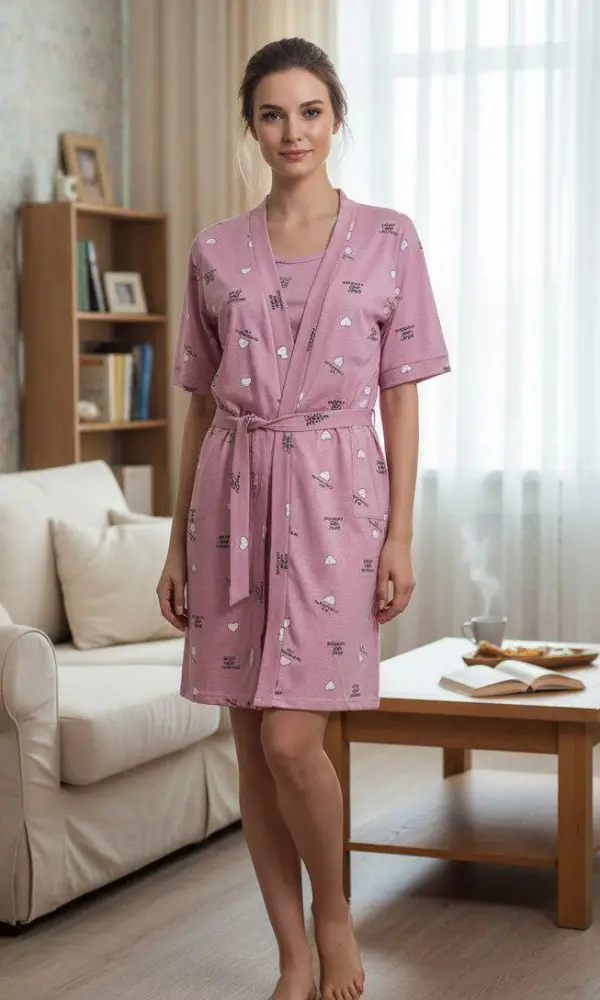 Комплект домашний женский халат с поясом+сорочка р-р 48-56