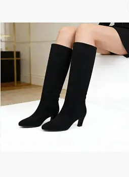 Высокие сапоги на низком каблуке замшевые женские (р-р 36-41)