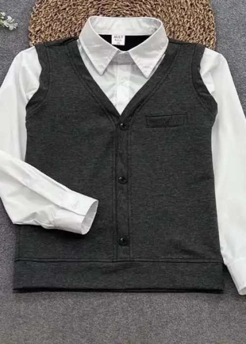 Рубашка обманка с жилетом, школьная ( р-р 36-44)