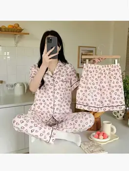 Пижама тройка женская, рубашка-брюки-шорты (р-р 46-50)