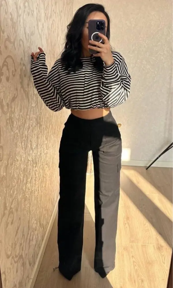 Костюм женский двойка полосатый верх-брюки карго ( р-р 42-44)