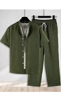 Льняной костюм летний мужской рубашка-брюки (р-р 48-56)