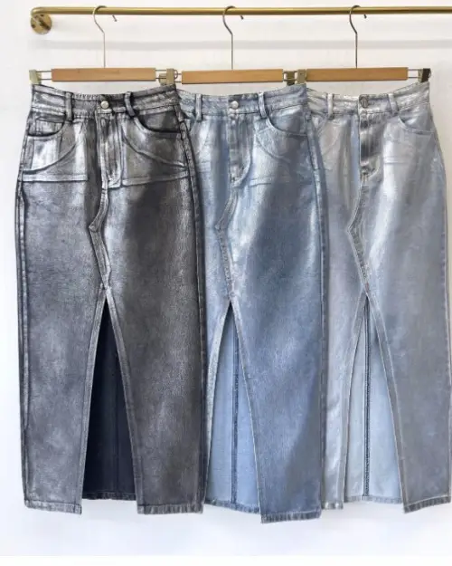 Юбка джинсовая блестящая металлик макси ( р-р 42-48)