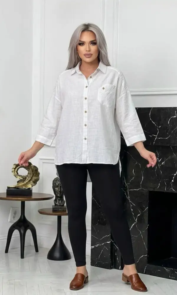 Рубашка льняная на пуговицах женская (р-р 52-58)