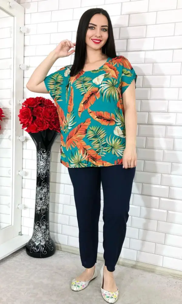 Комплект домашний штапель с брюками ( р-р 52-60)