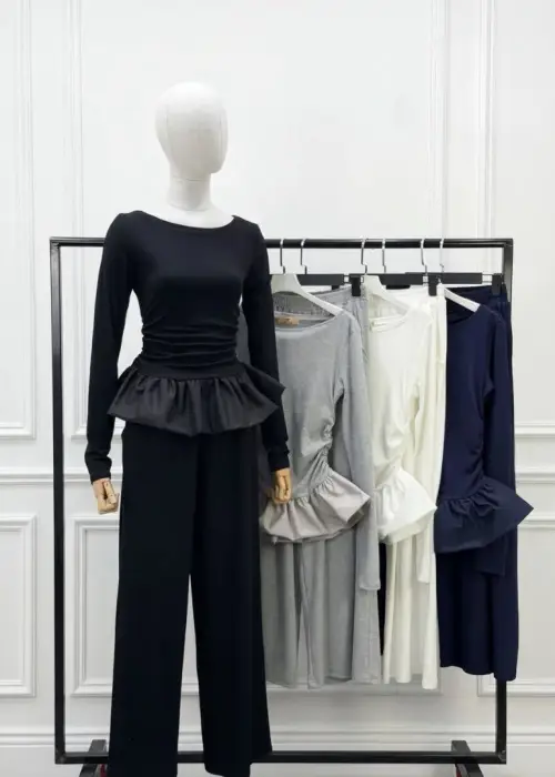 Костюм двойка лонгслив с баской+ палаццо женский р-р 42-44