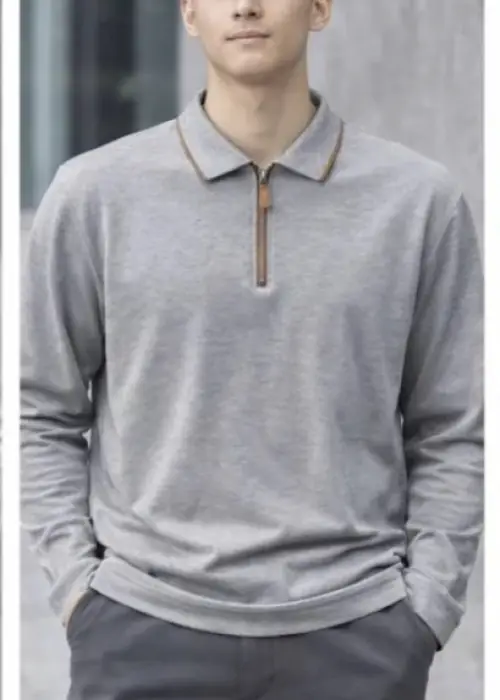 Футболка поло с длинным рукавом на молнии, мужская (р-р L-4XL)