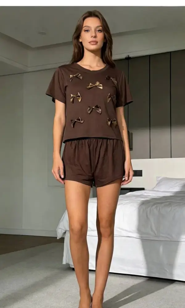 Комплект домашний женский: футболка с бантиками+шорты (р-р S-XL)