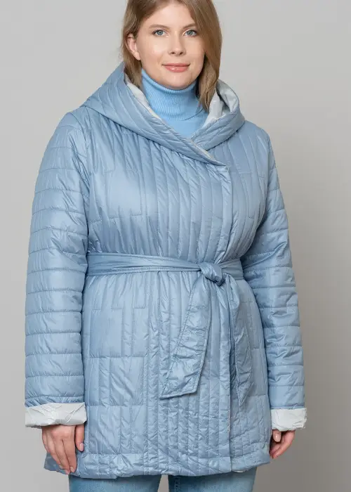 Куртка женская с капюшоном и поясом, демисезонная (р-р 50-60)