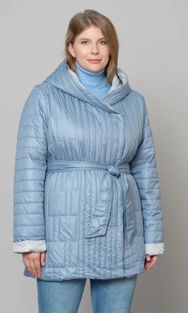Куртка женская с капюшоном и поясом, демисезонная (р-р 50-60)