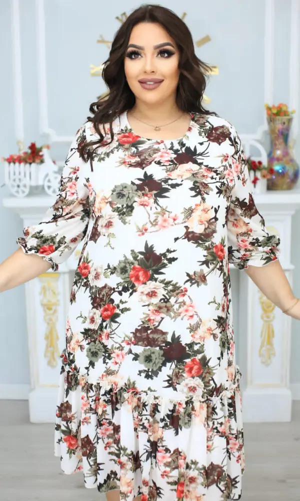 Платье женское шифон , цветочный принт ( р-р 50-56)