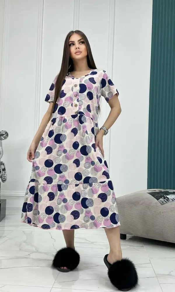 Платье хлопковое принт с пуговицами ( р-р 50-60)