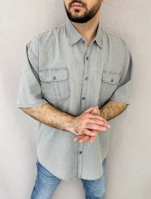 Рубашка льняная с коротким рукавом мужская (р-р 6XL-10XL)
