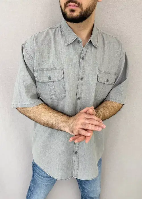 Рубашка льняная с коротким рукавом мужская (р-р 6XL-10XL)