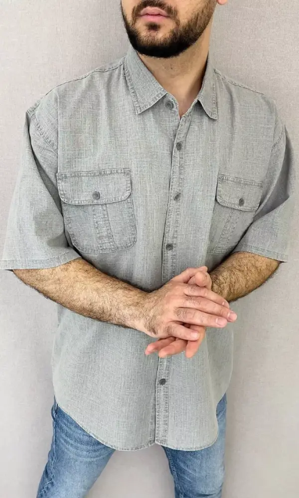 Рубашка льняная с коротким рукавом мужская (р-р 6XL-10XL)