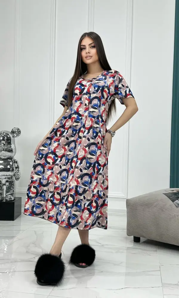 Платье хлопковое принт с пуговицами ( р-р 50-60)