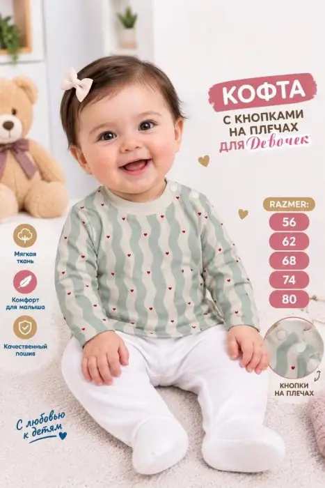 Кофточка с кнопками на плечах для малышей (р-р 56-80)