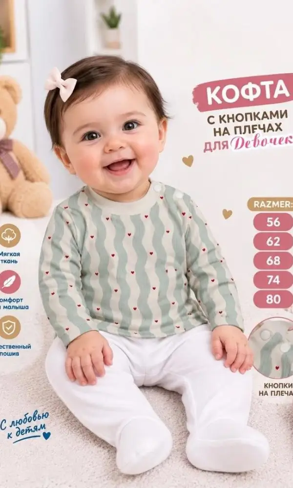 Кофточка с кнопками на плечах для малышей (р-р 56-80)