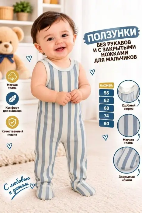 Ползунки с плечиками для малышей (р-р 56-80)