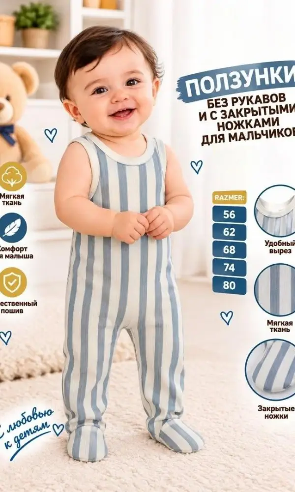Ползунки с плечиками для малышей (р-р 56-80)
