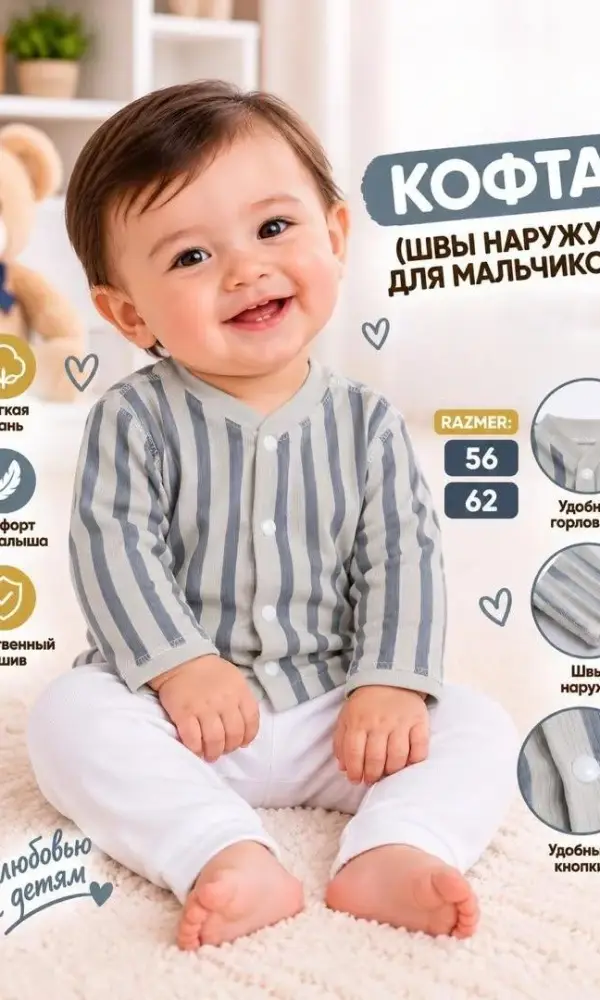 Кофта на кнопках для новорожденного (р-р 56-62)