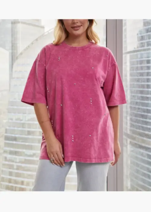 Футболка оверсайз со стразами нарядная р-р 46-52