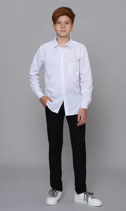 Рубашка для мальчика, однотонная, с длинным рукавом, школьная (7-12 лет)