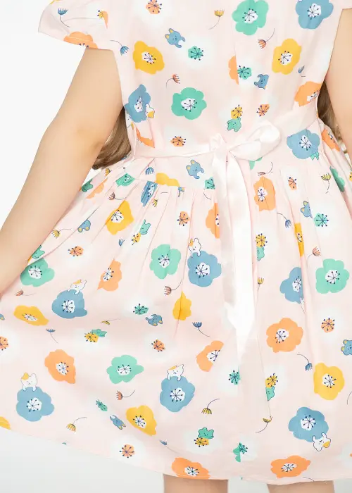 Платье для девочек с подкладом. Короткий рукав, пояс. Цветочный принт (2-8 лет)