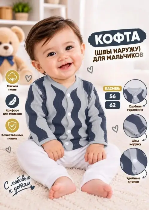 Кофта на кнопках для новорожденного (р-р 56-62)