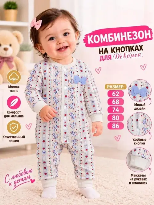 Комбинезон на кнопках для новорожденного (р-р 62-86)