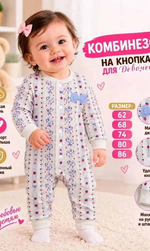 Комбинезон на кнопках для новорожденного (р-р 62-86)