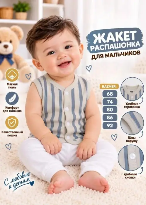 Жакет распашонка на кнопках для малышей (р-р 68-92)