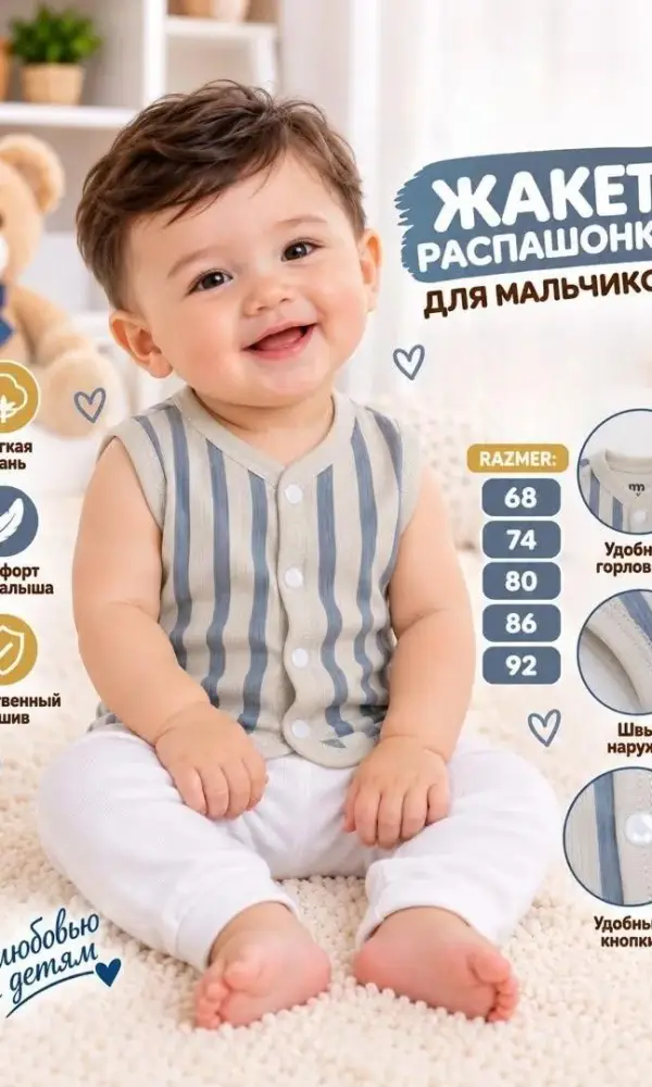 Жакет распашонка на кнопках для малышей (р-р 68-92)