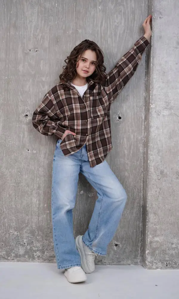 Рубашка двойка в клетку для девочки р-р 36-44