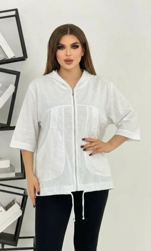 Рубашка льняная на молнии женская (р-р 52-58)