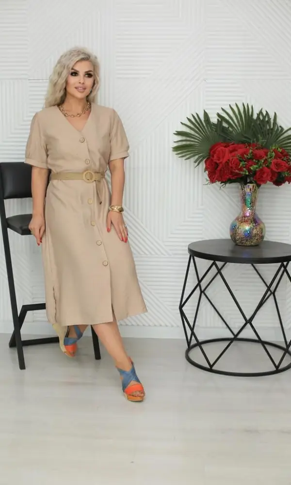 Платье женское на пуговицах с ремнем ( р-р 48-54)