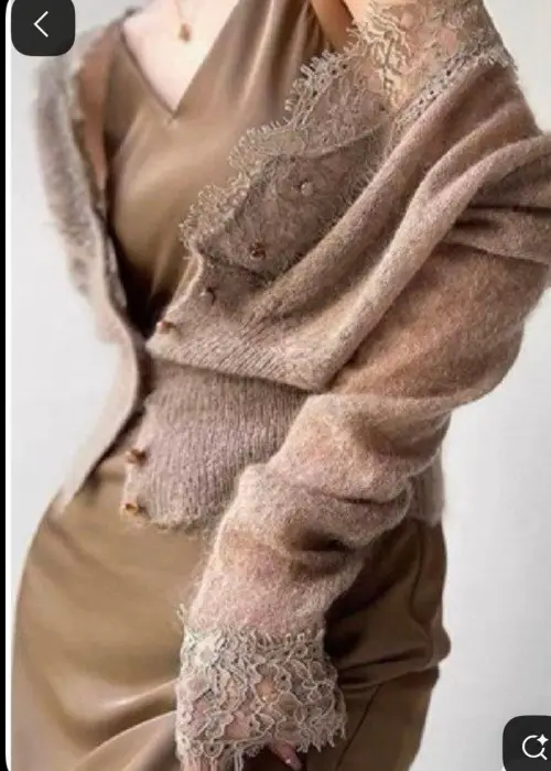 Кардиган вязаный с кружевом женский р-р 42-48