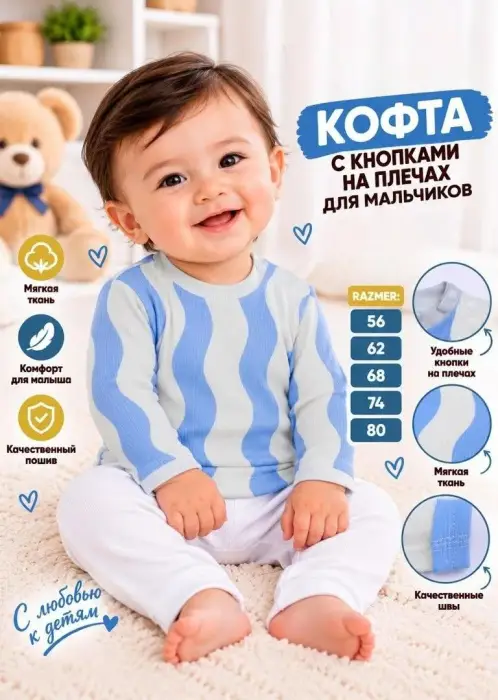 Кофточка с кнопками на плечах для малышей (р-р 56-80)