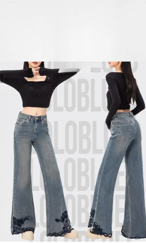 Джинсы клёш со стразами и вышивкой женские (р-р 25-30)