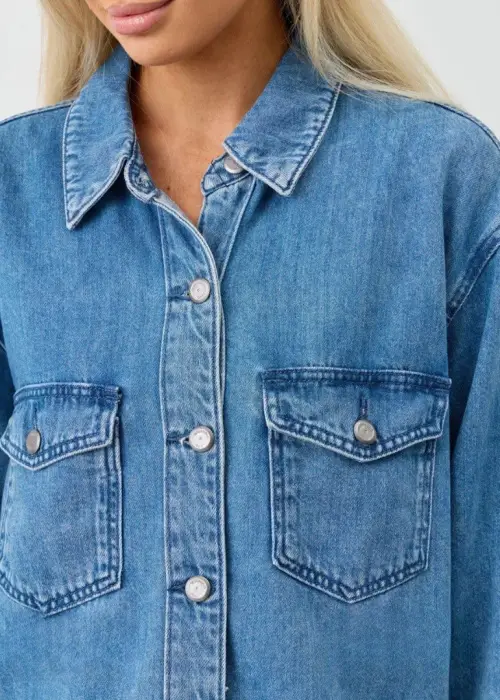 Рубашка джинсовая женская с объёмными карманами (р-р 42-50)