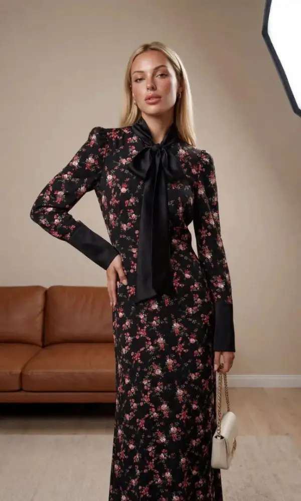 Платье макси женское с бантом цветочный принт (р-р 42-44)