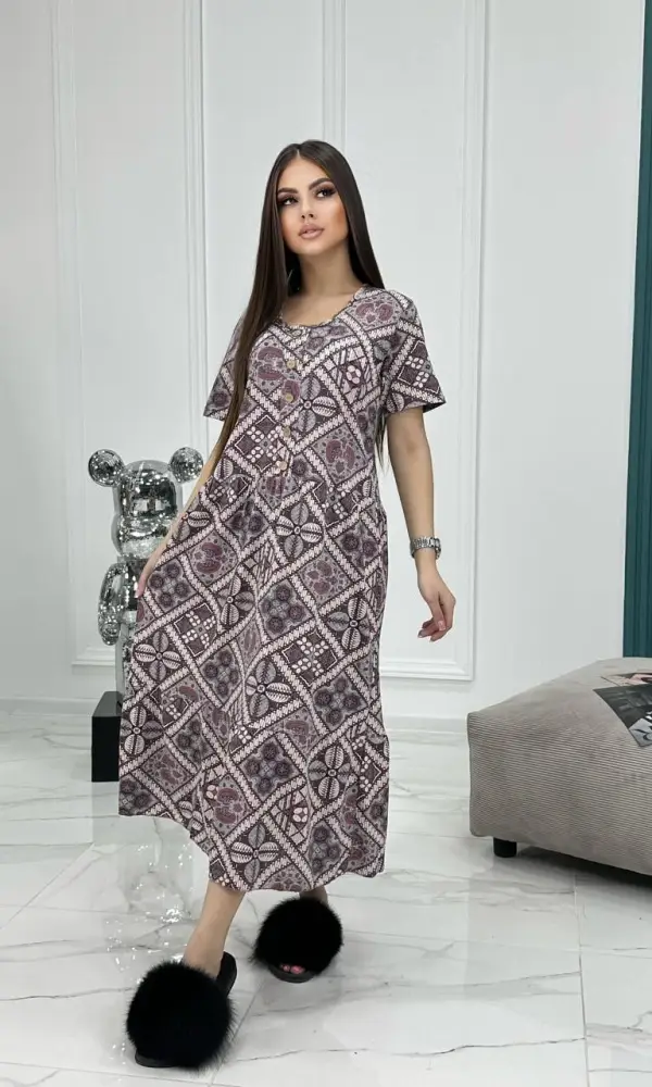 Платье хлопковое принт с пуговицами ( р-р 50-60)