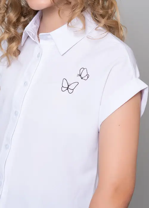  Блузка школьная для девочки, с коротким рукавом и принтом  (9-14 лет)