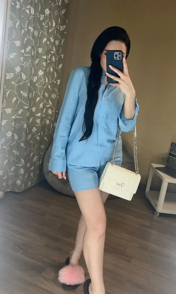 Летний женский костюм из льна, рубашка-шорты ( р-р 42,44)