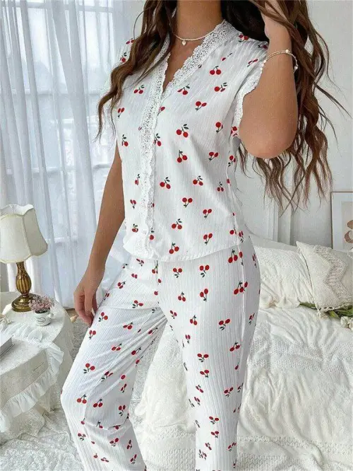 Пижама брючная с кружевом женская (р-р S-2XL)