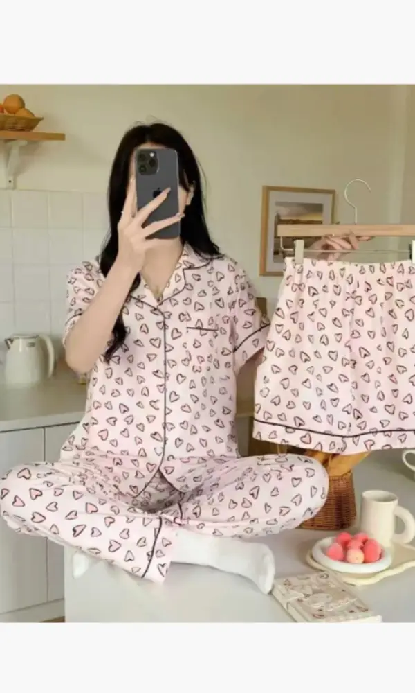 Пижама тройка женская, рубашка-брюки-шорты (р-р 46-50)