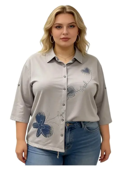 Рубашка трикотажная с принтом на завязках женская (р-р 2XL-5XL)