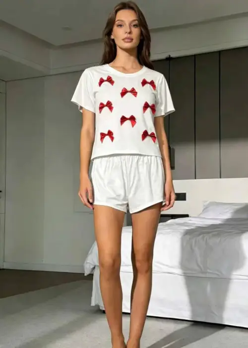 Комплект домашний женский: футболка с бантиками+шорты (р-р S-XL)