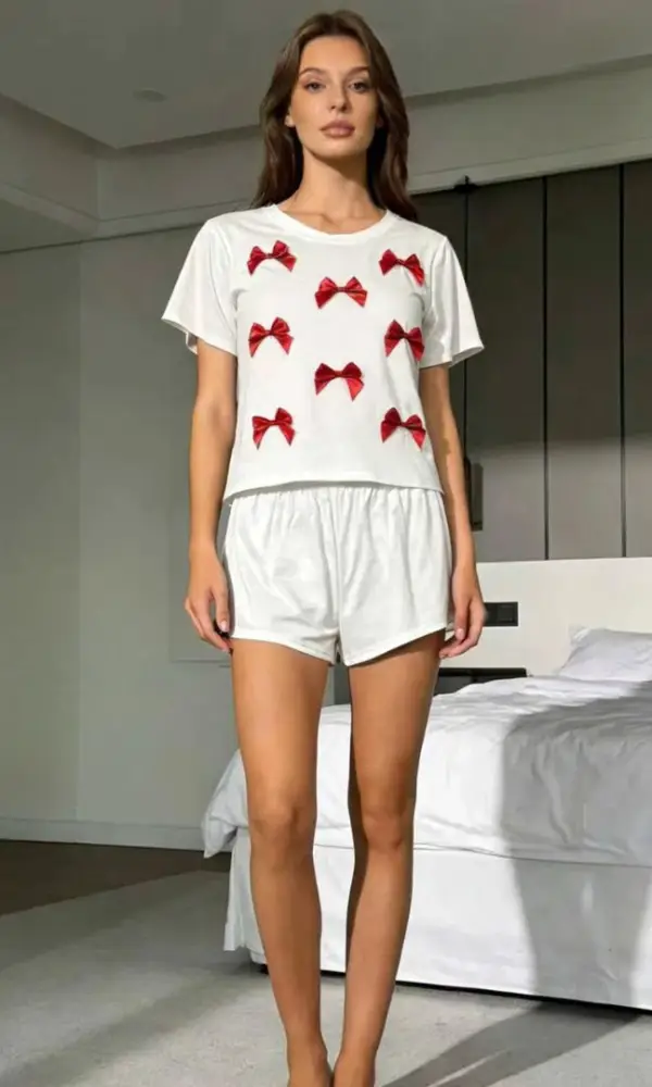 Комплект домашний женский: футболка с бантиками+шорты (р-р S-XL)